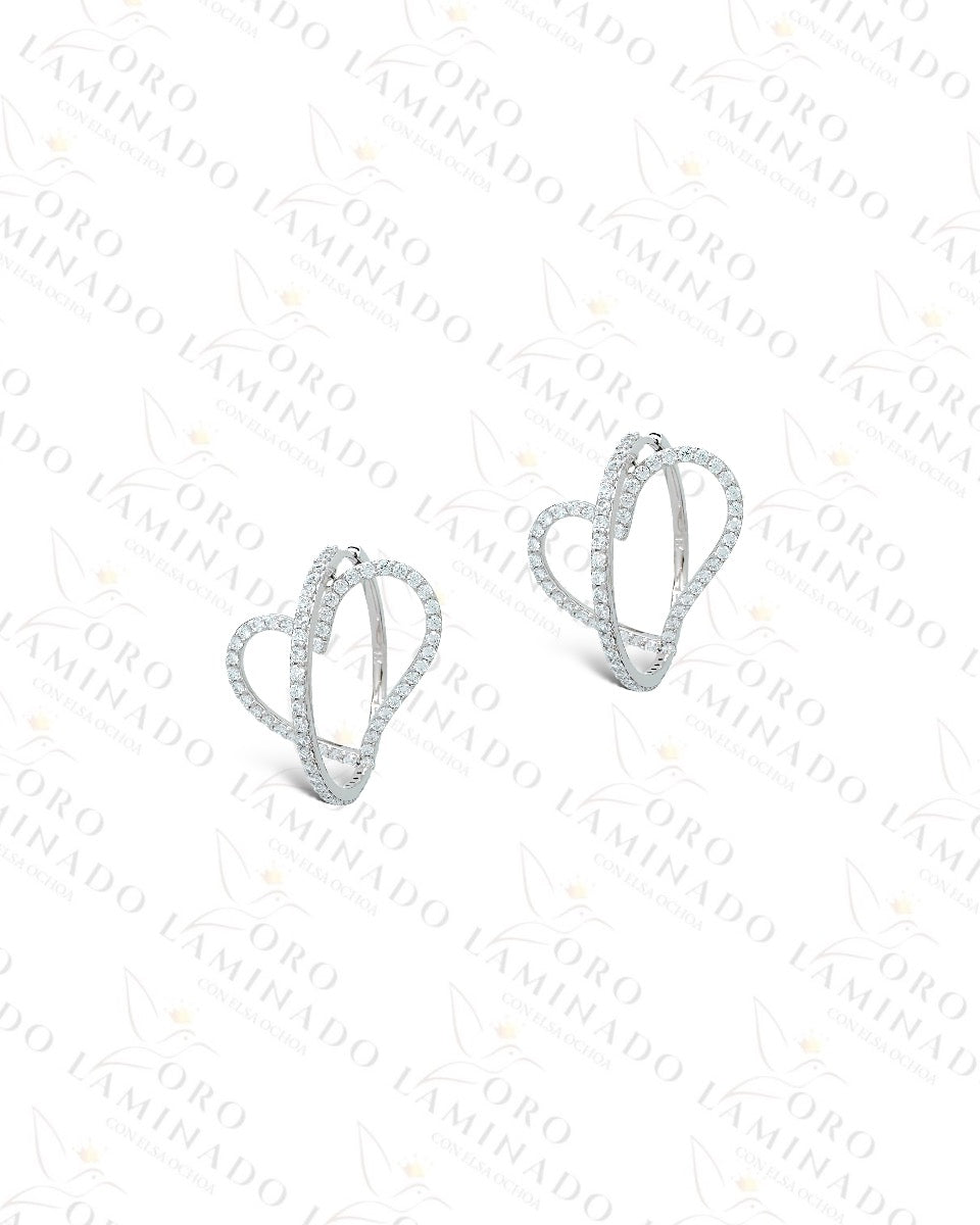 High Quality Silver Heart Hoop Earrings Y378