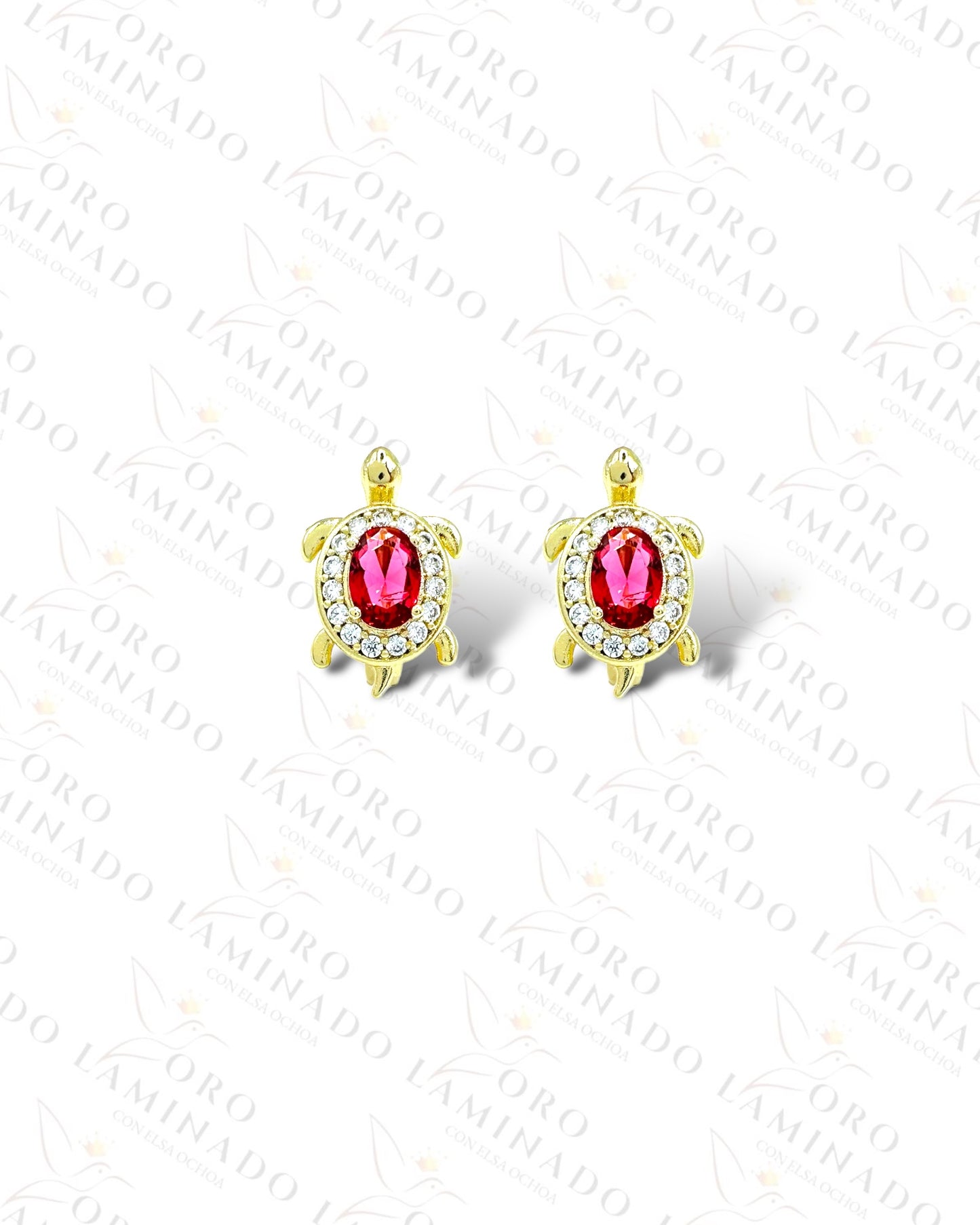 High Quality Pink Crystal Turtle Hoop Earrings R354