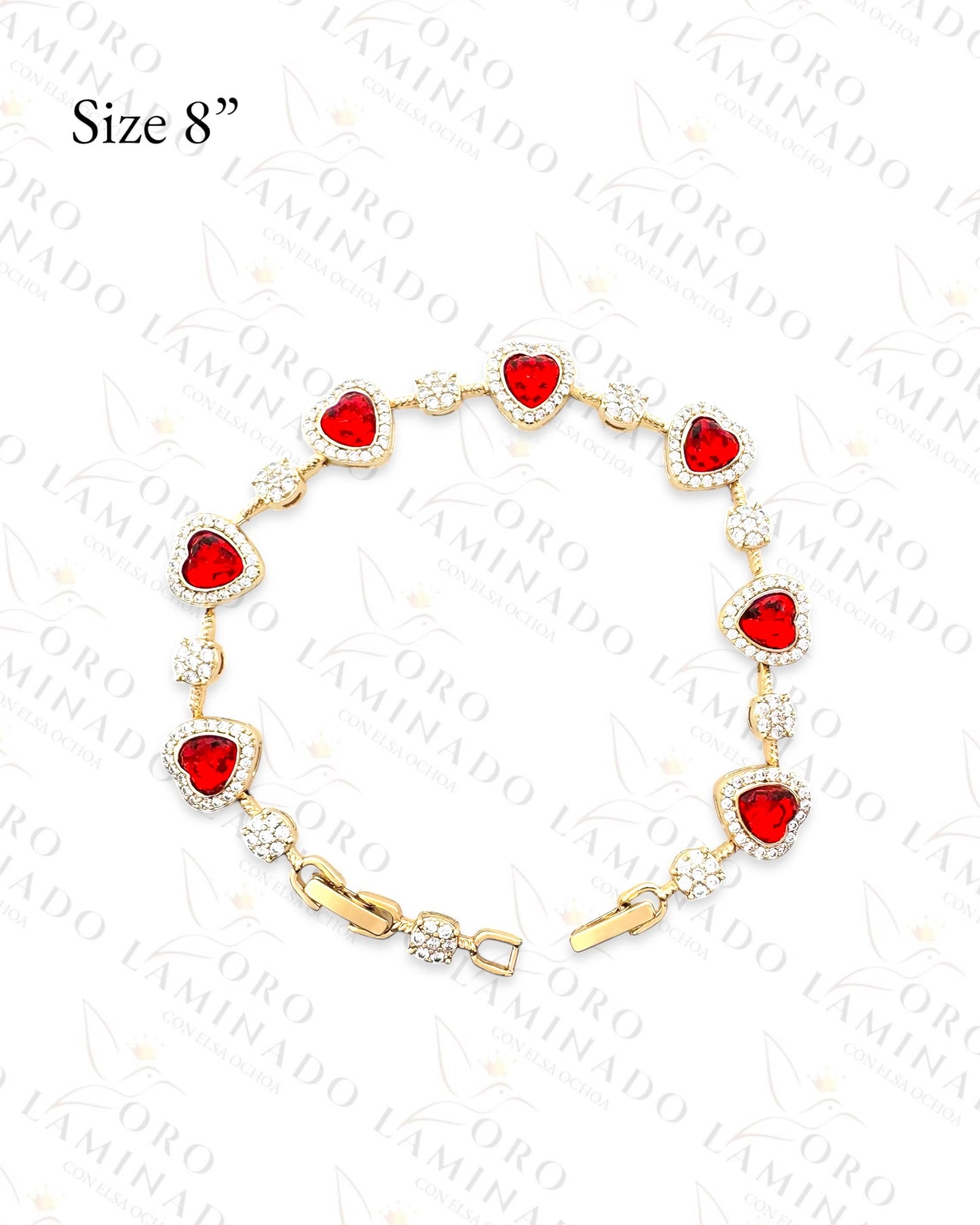 High Quality Red Crystal Hearts Bracelet (Gold Filled) Y287