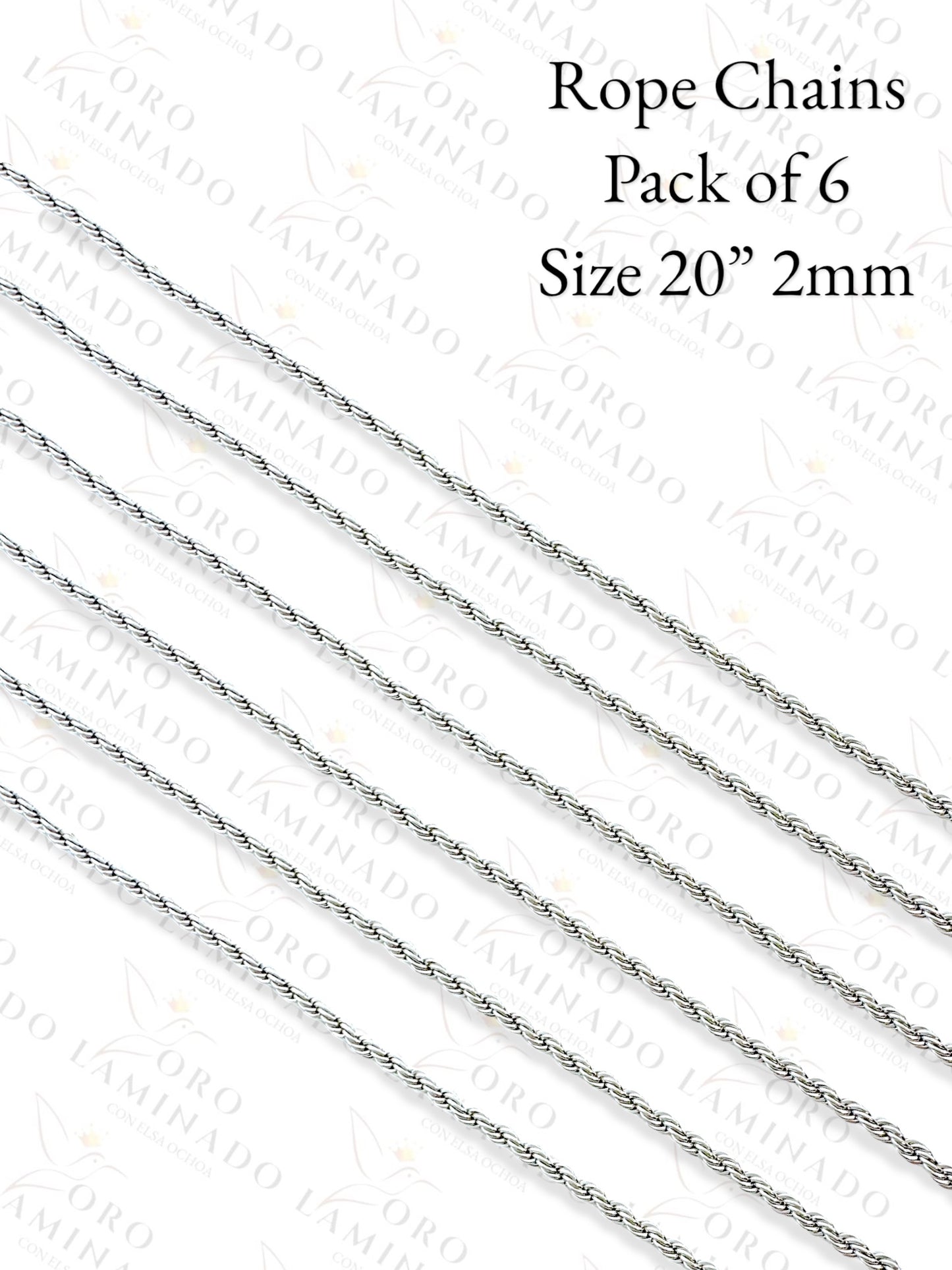 High Quality Silver Rope Chains Pack of 6 Size 20" 2mm C72