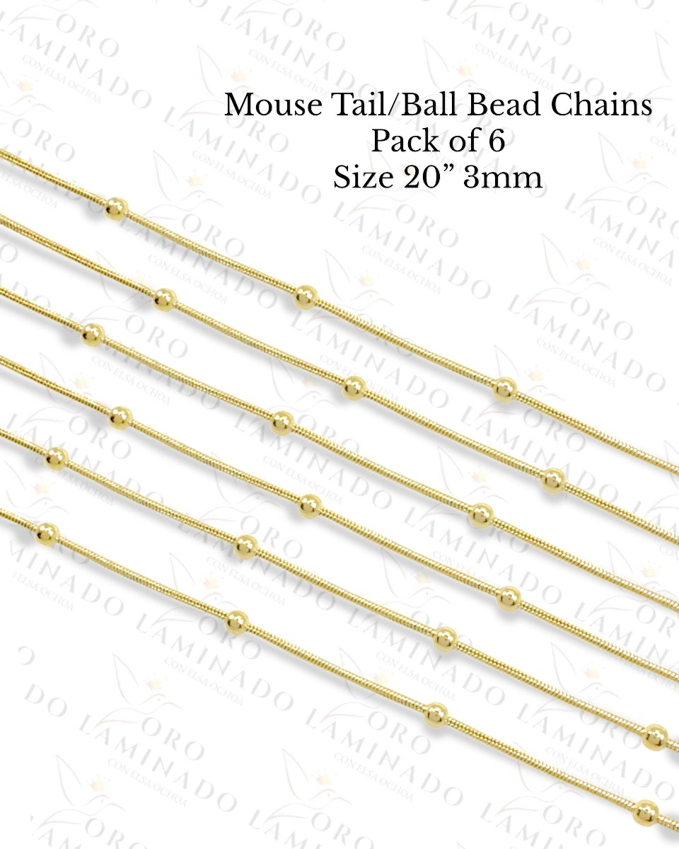 High Quality Mouse Tail with Ball Bead Chains Pack of 6 Size 20” 3mm R196