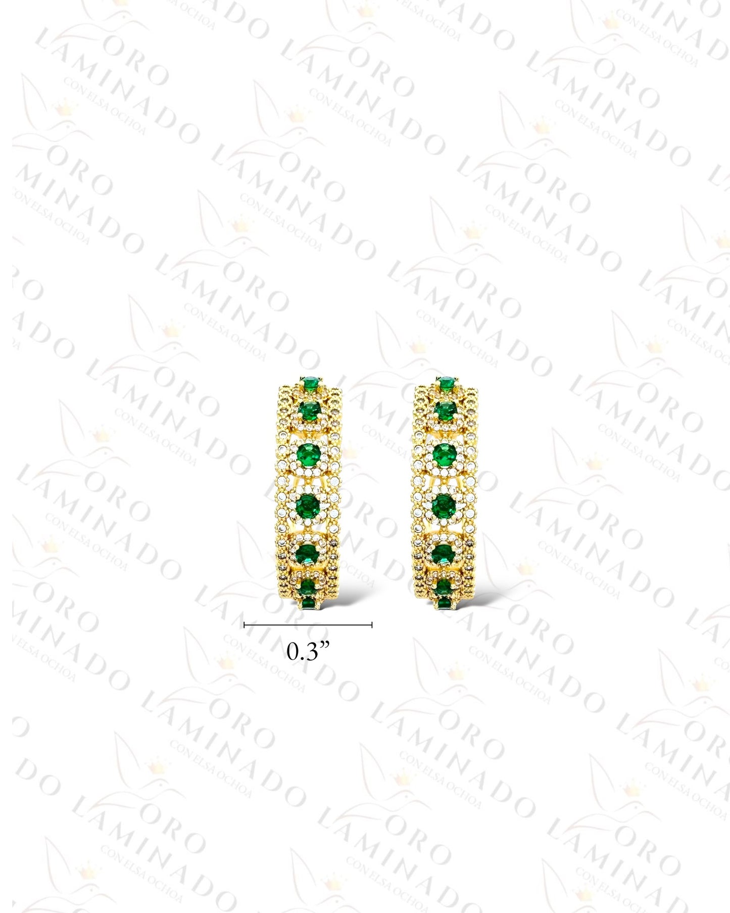 High Quality Green Crystal Squares Hoop Earrings (Gold Filled) R156