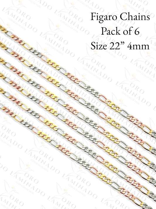 Three Tones Figaro Chains Pack of 6 Size 22" 4mm G142