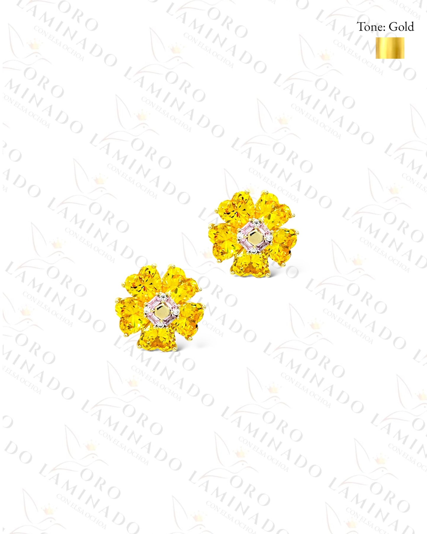 High Quality Yellow Crystal Flower Earrings  B451