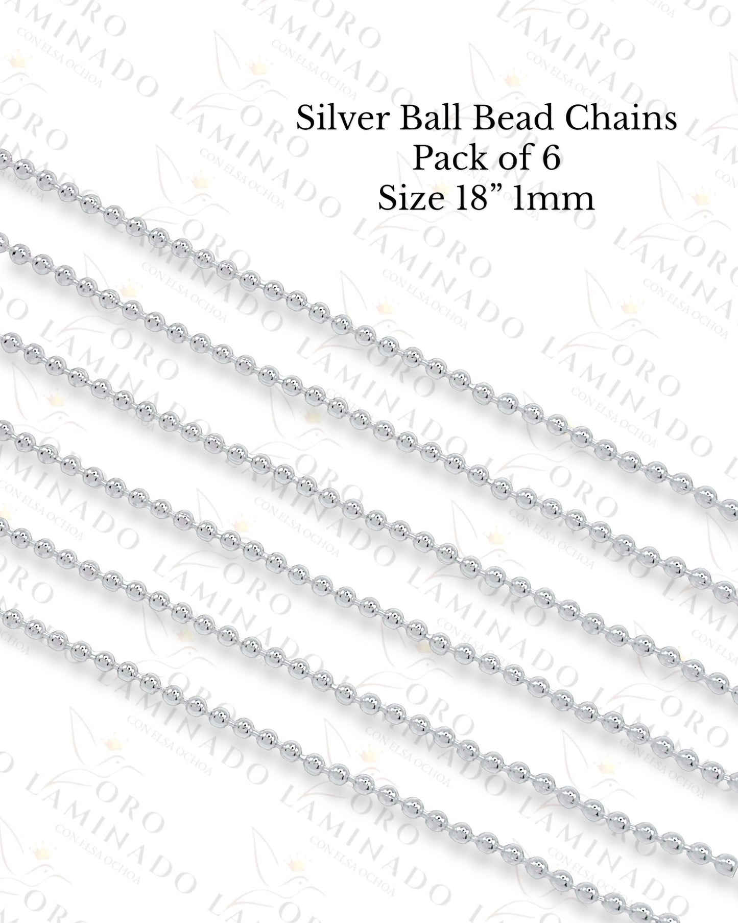 Silver Ball Bead Chains Pack of 6 Size 18” 1mm B159