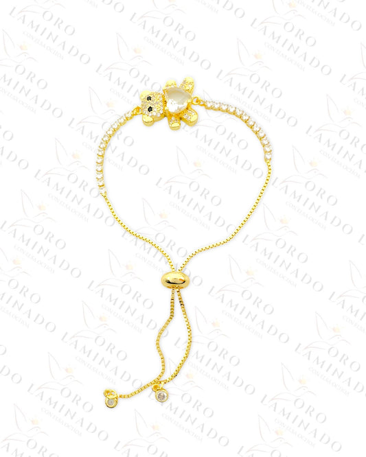 Gold Filled Clear Heart Teddy Bear Adjustable Bracelet R291