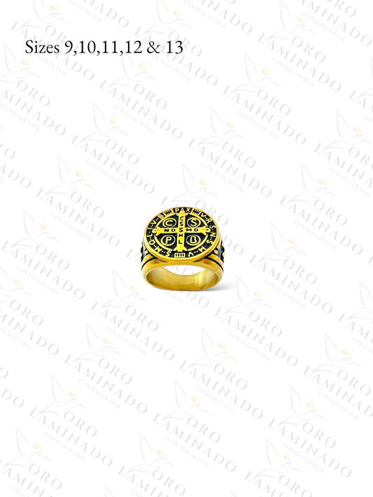 Stainless Steel Saint Benedict Gold Man Ring R300