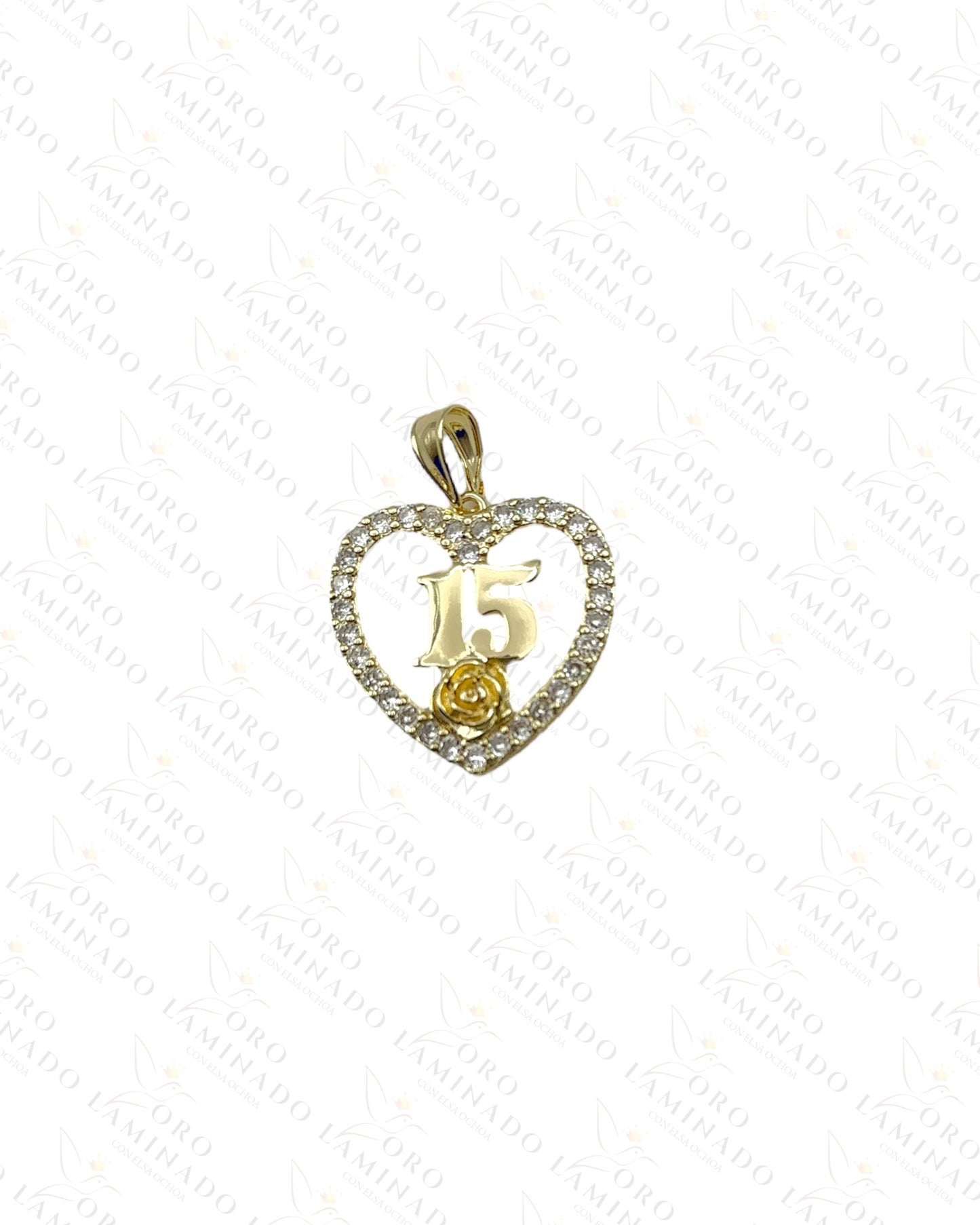 Rose quinseañera heart pendant B123