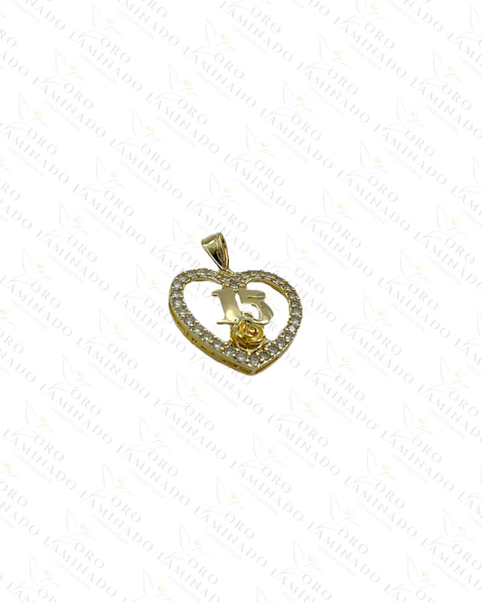 Rose quinseañera heart pendant B123