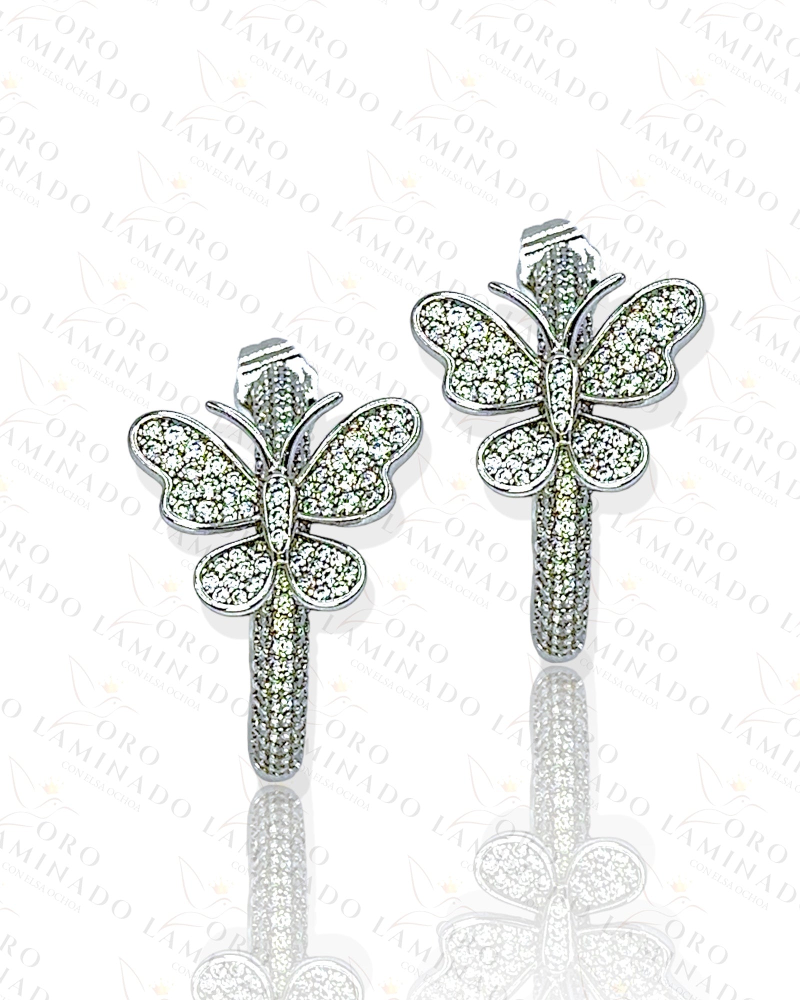 High Quality Silver Butterfly Hoop Earrings C214 Oro Laminado Elsa