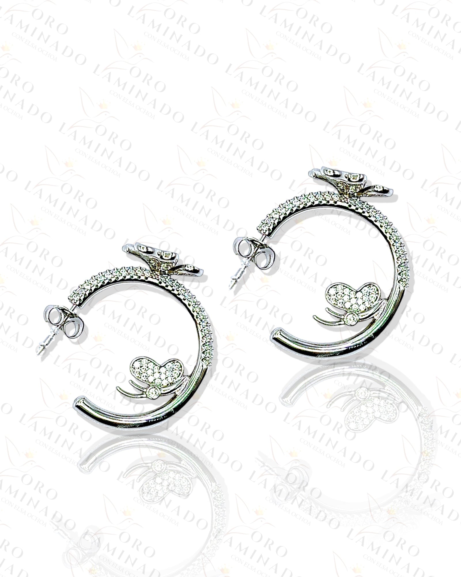 High Quality Silver Butterfly Hoop Earrings C214 Oro Laminado Elsa