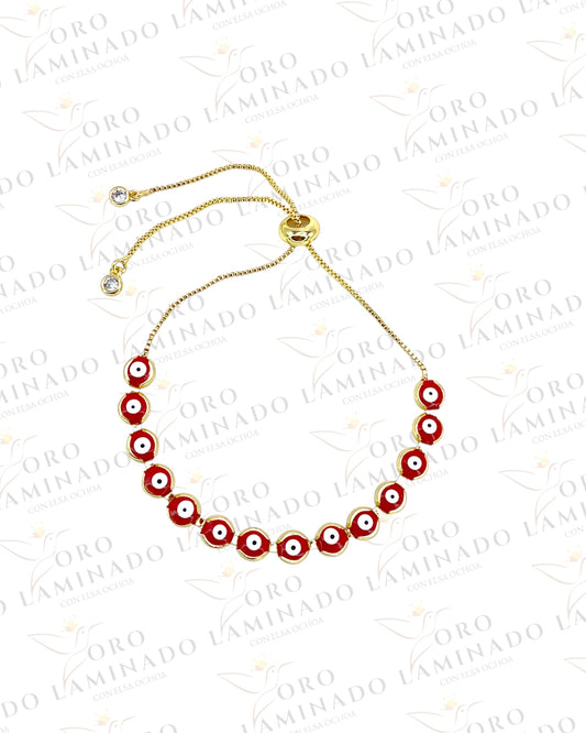 Adjustable Red and Gold Evil Eye Bracelet Y35