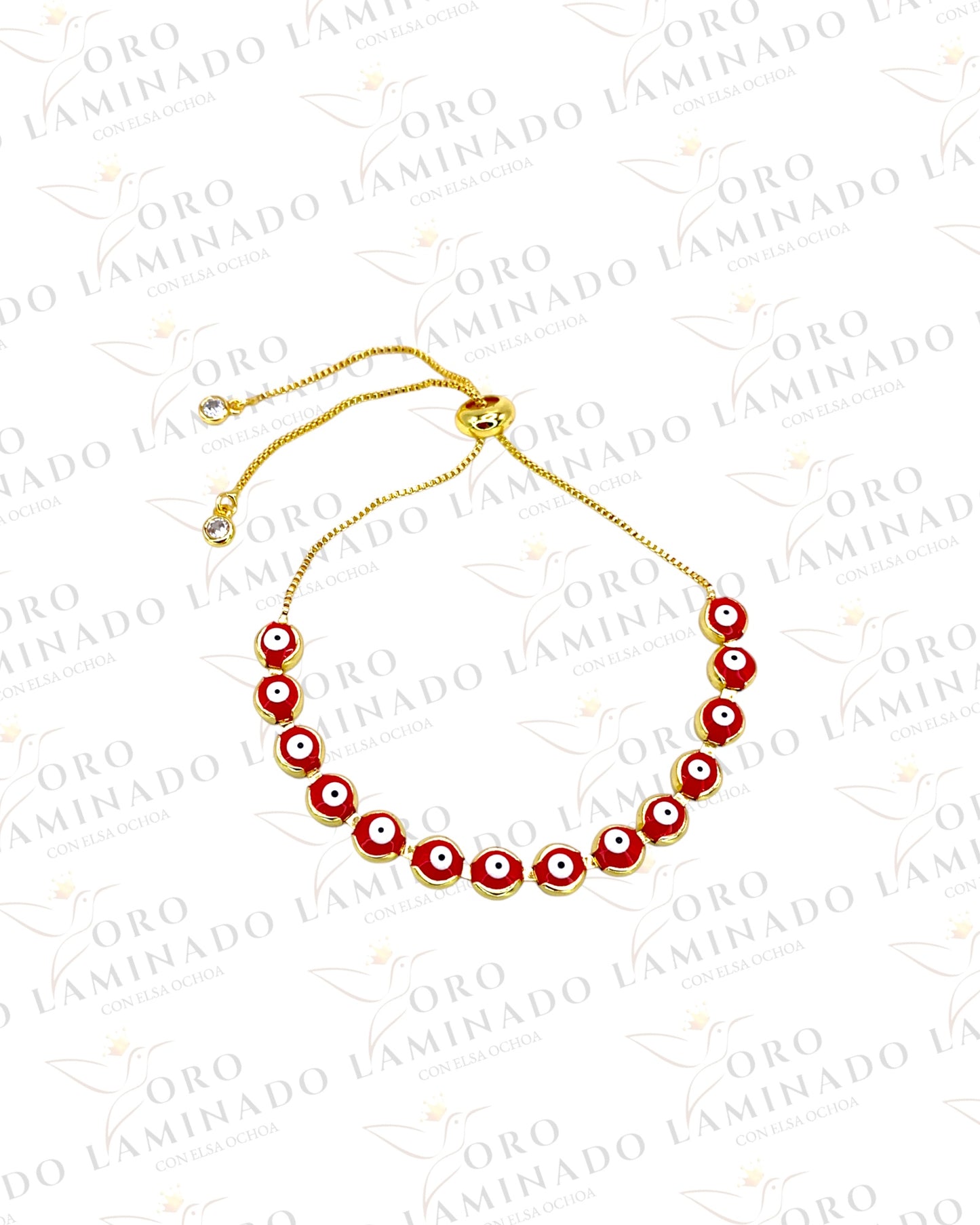 Adjustable Red and Gold Evil Eye Bracelet Y35