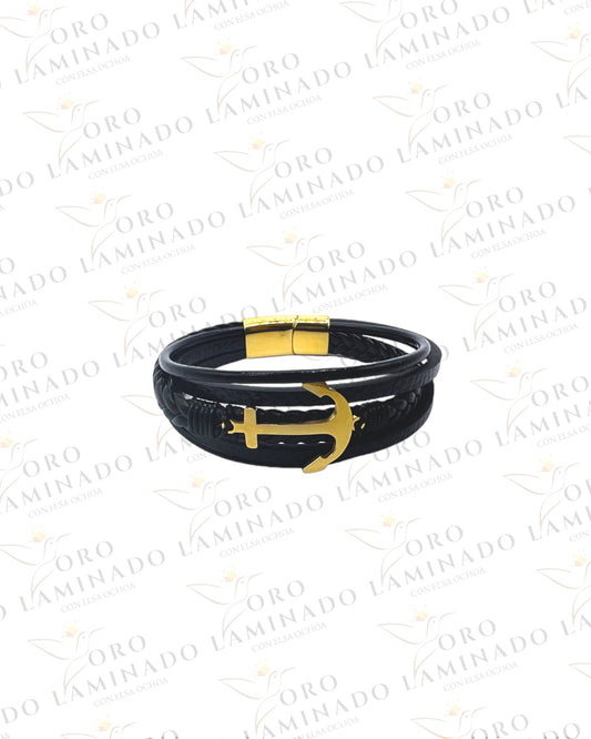 8.5” Leather Gold Anchor Bracelet R12