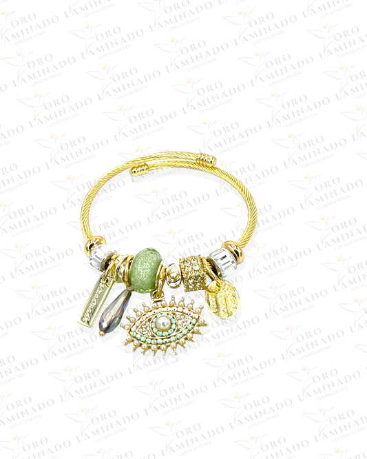 Charm Bracelet Gold Green Eye R47