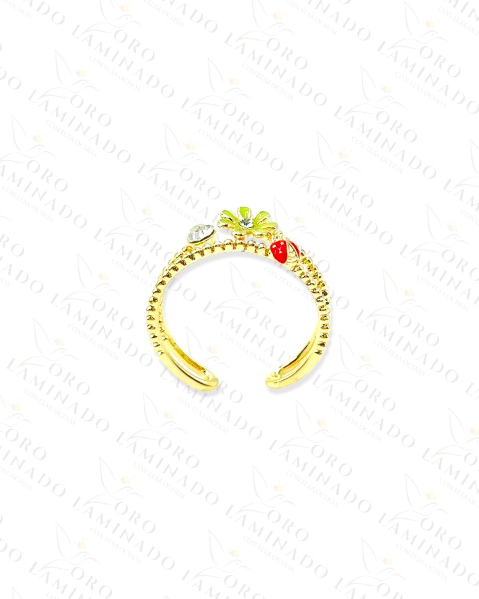 Flower and Ladybug Adjustable Ring C277B