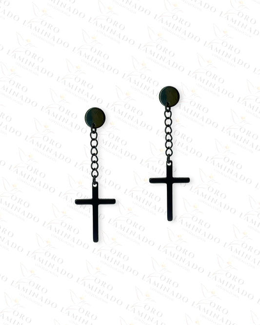 Stainless Steel Men Black Cross Earrings C344