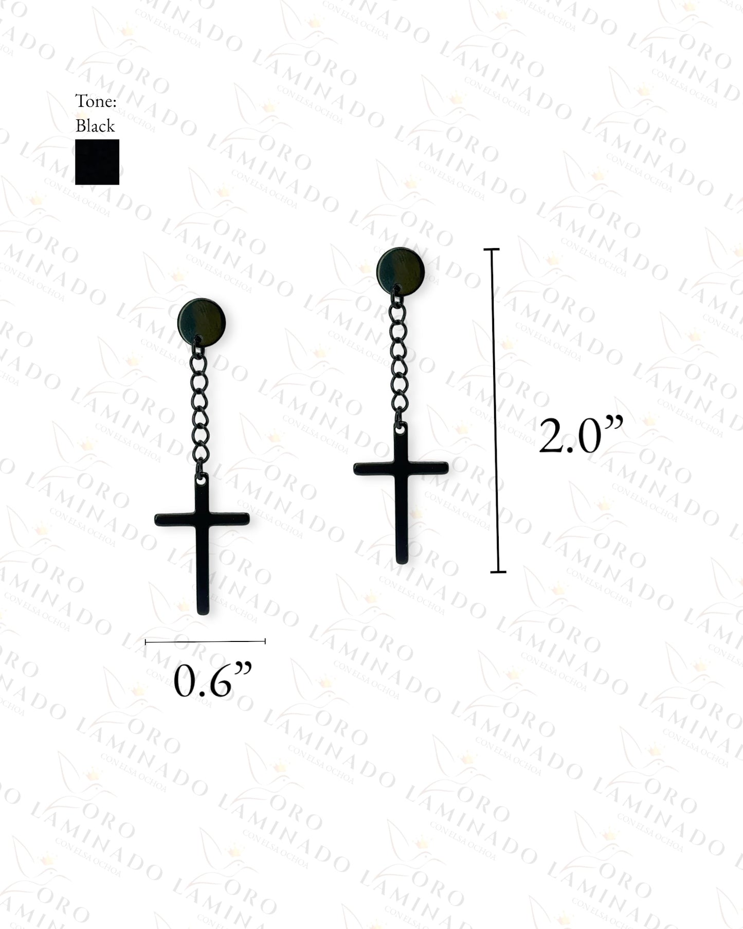 Stainless Steel Men Black Cross Earrings C344