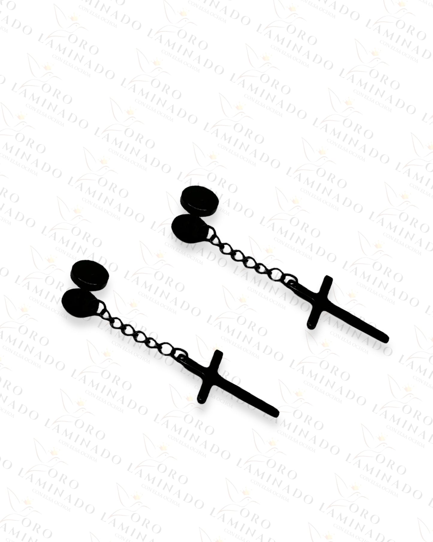 Stainless Steel Men Black Cross Earrings C344