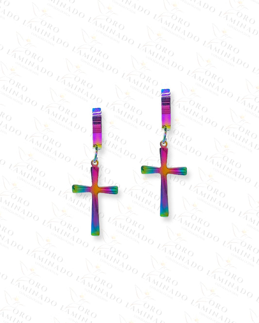 Stainless Steel Multi-Color Cross Men Earrings C345