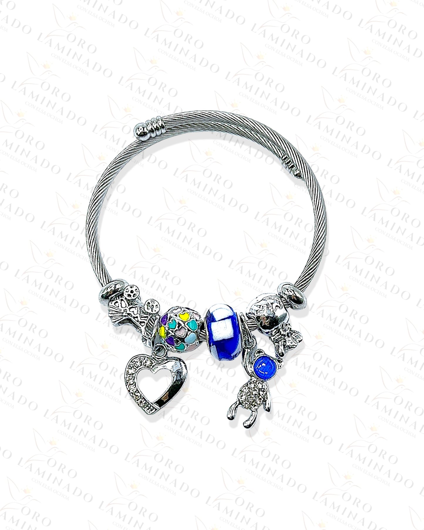 Blue Bear and Heart Charm Bracelet C348