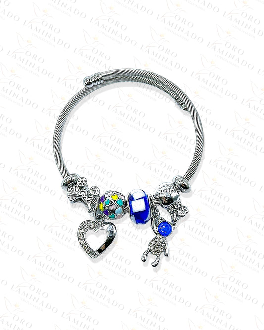 Blue Bear and Heart Charm Bracelet C348