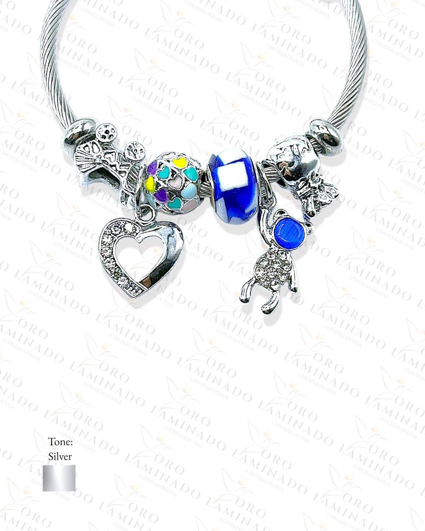 Blue Bear and Heart Charm Bracelet C348