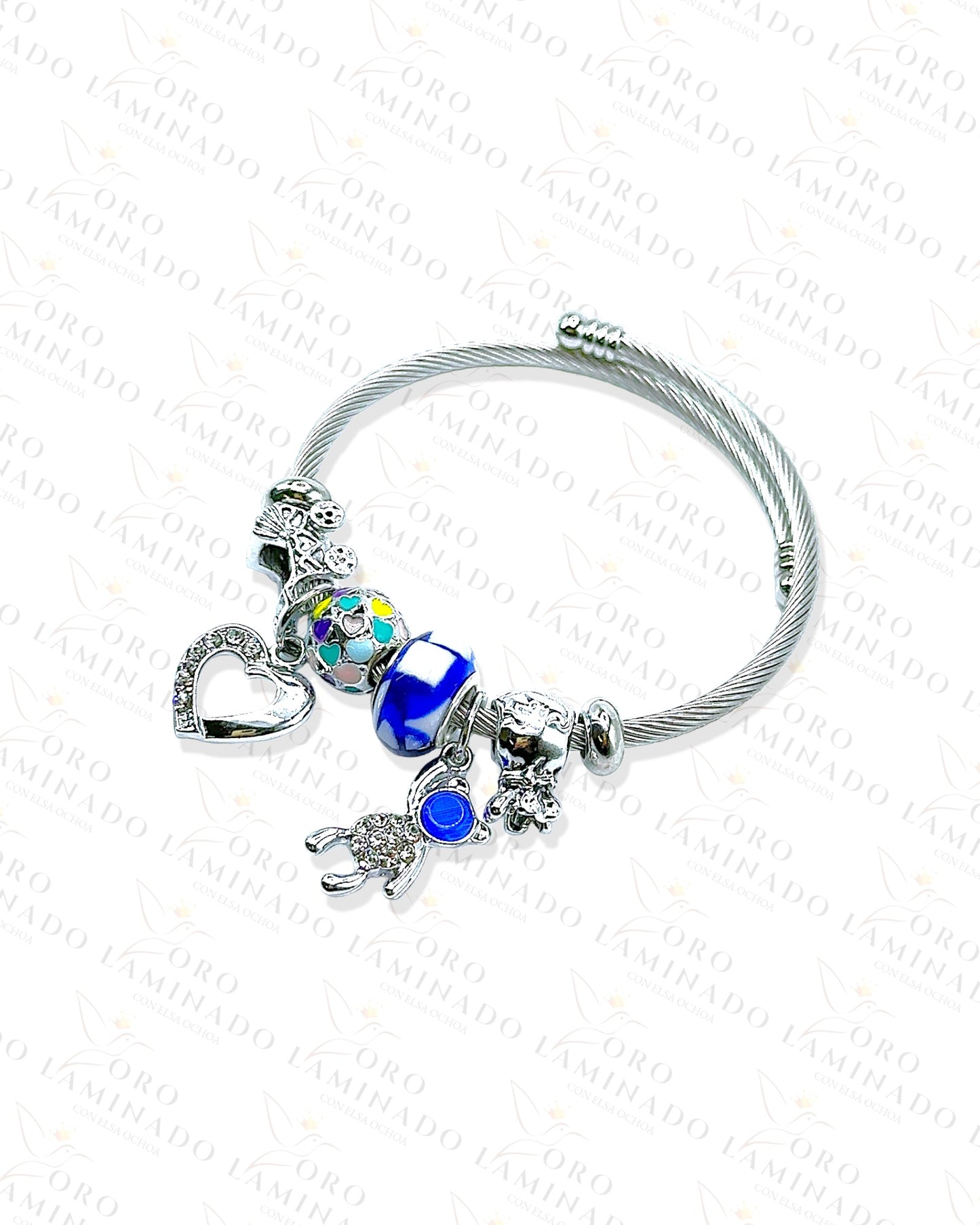 Blue Bear and Heart Charm Bracelet C348