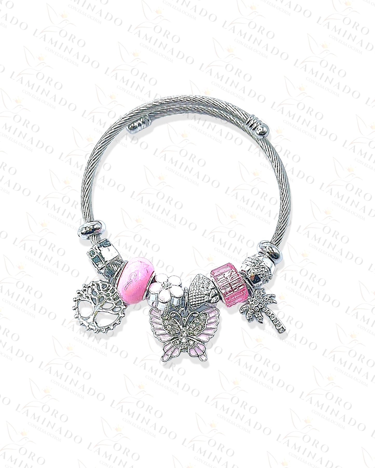 Pink Butterfly Charm Bracelet C349