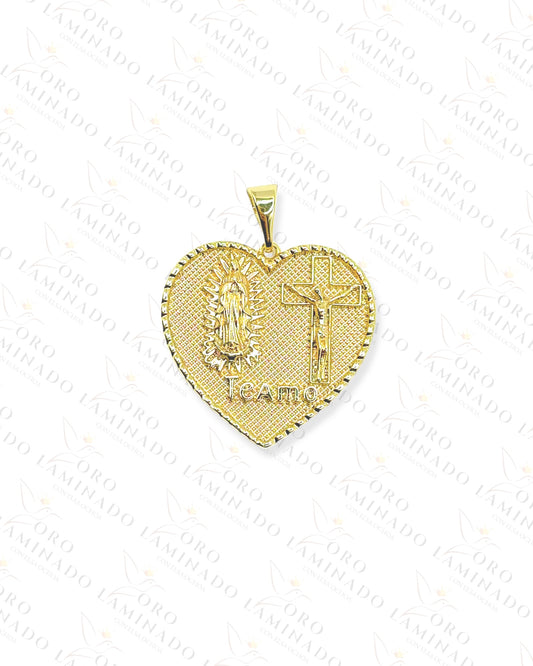 "Te Amo" Virgen de Guadalupe and Crucifix Heart Pendant C104