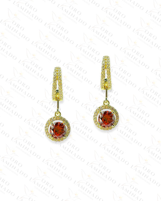 High Quality Red Stone Hoop Earrings Y370