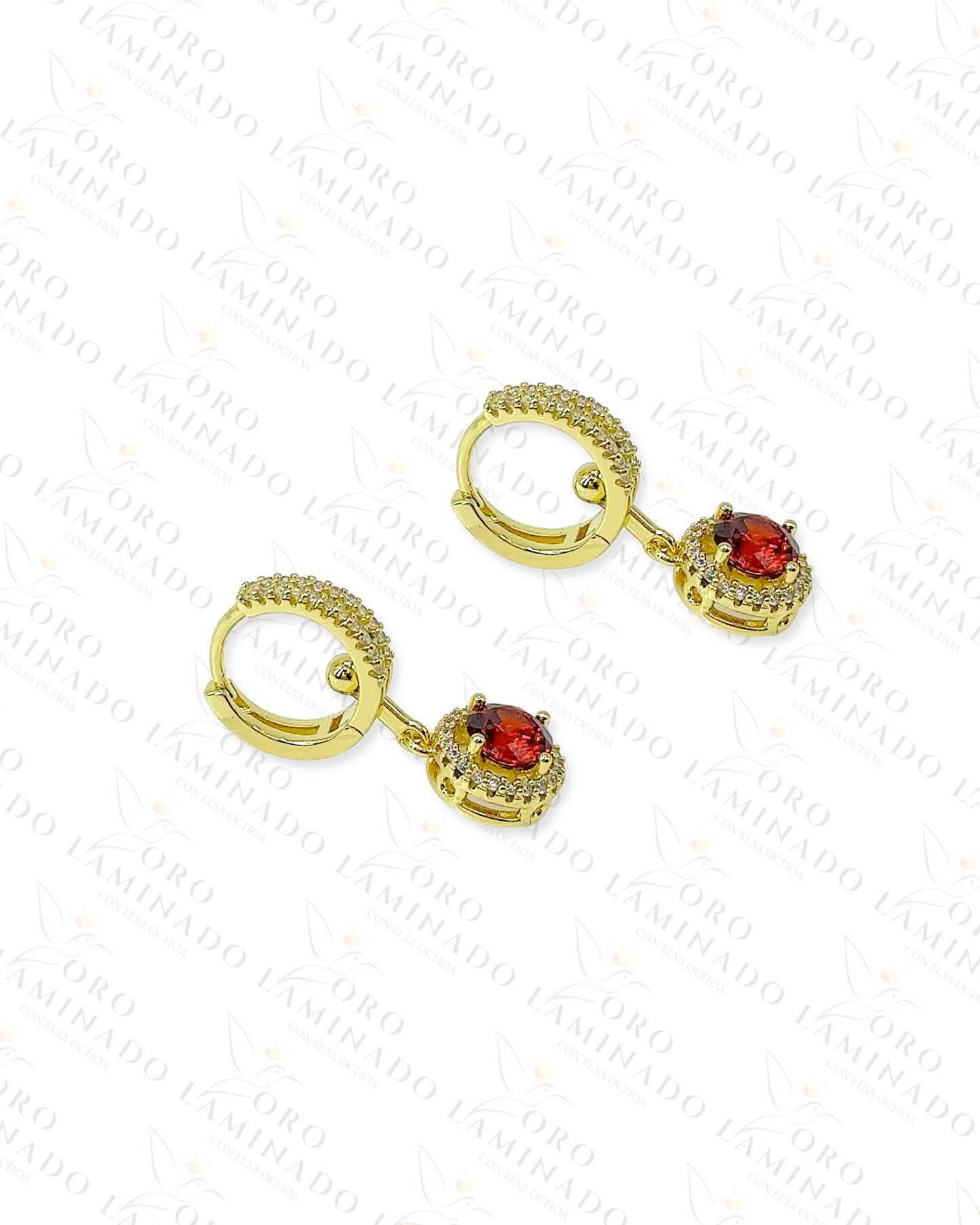 High Quality Red Stone Hoop Earrings Y370