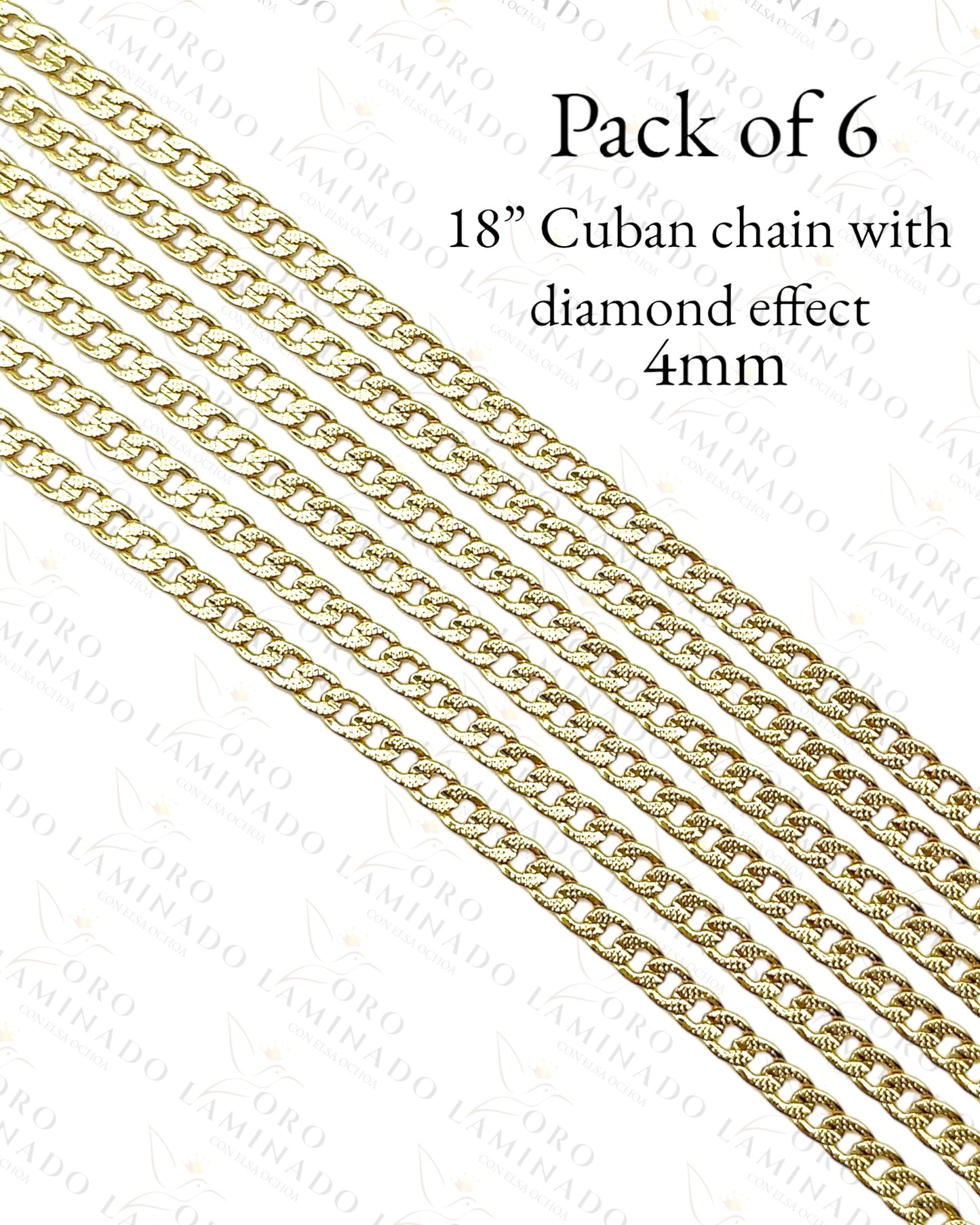 Gold Filled 18” 4mm Cuban Chains with Diamond Effect (Pack of 6) Y385