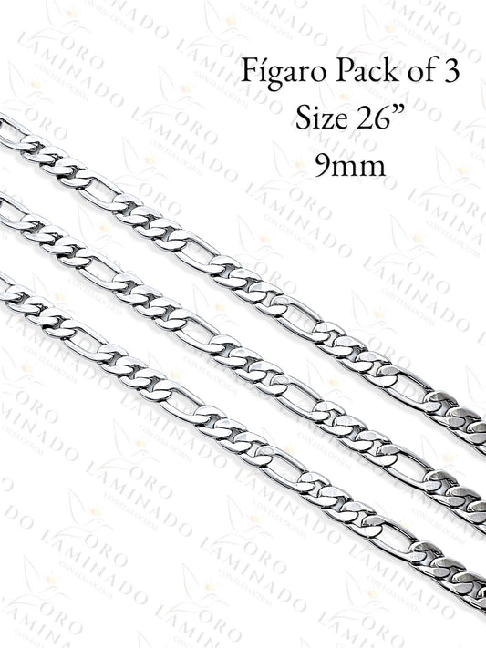 Gold Filled Silver Figaro Pack of 3 Chains Size 26" 9mm B198