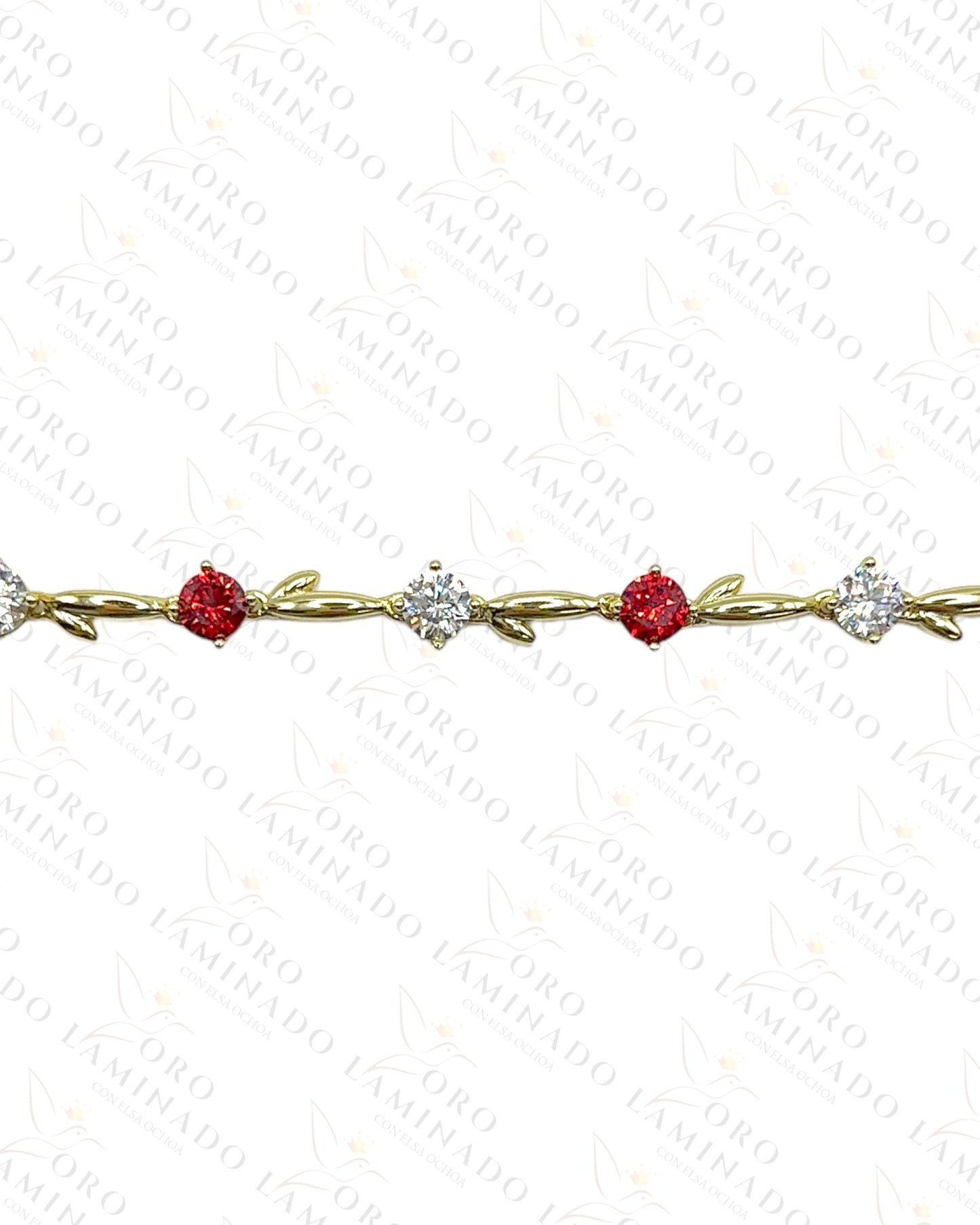 High Quality Petals Bracelet with Red and White Stones Y445