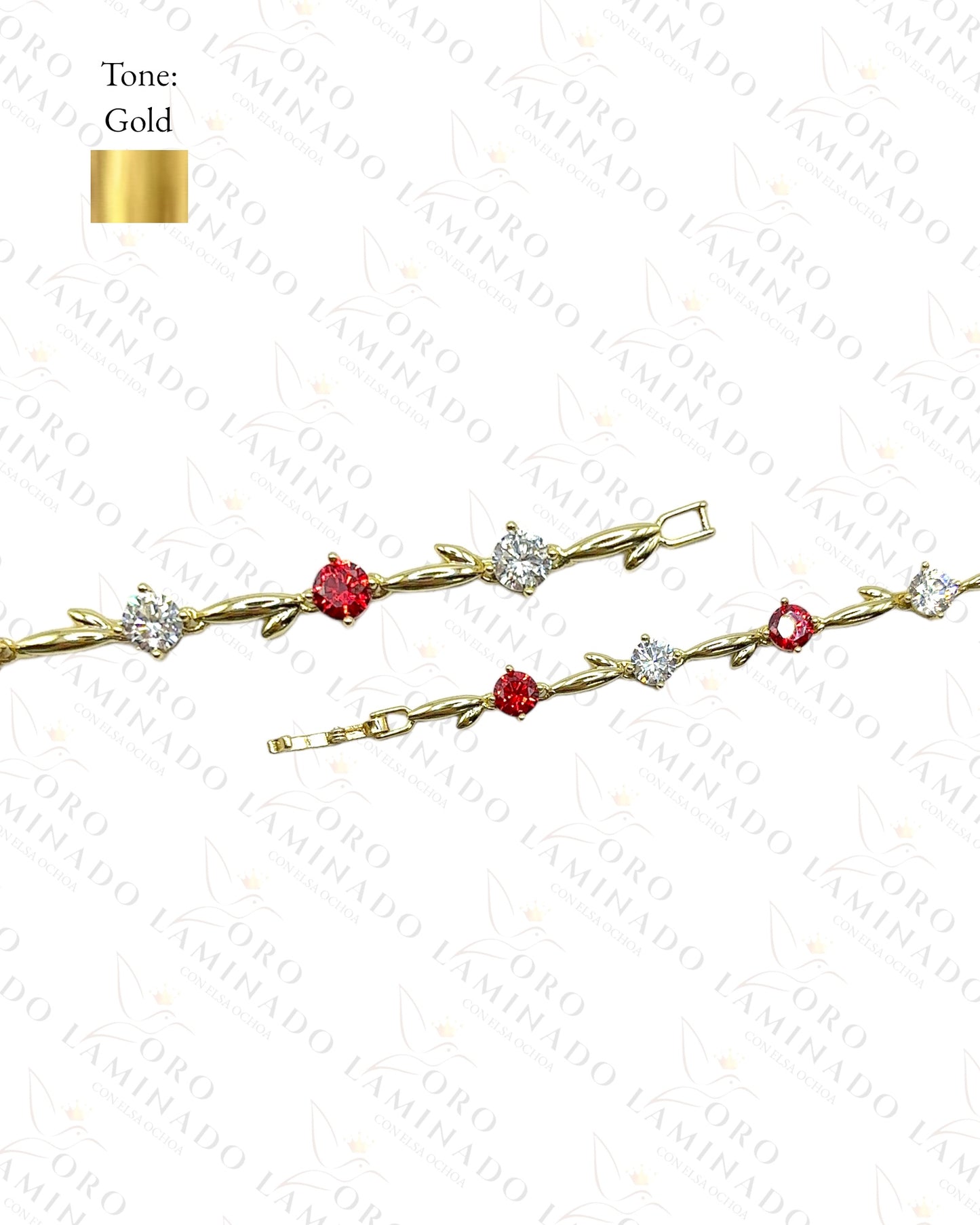 High Quality Petals Bracelet with Red and White Stones Y445