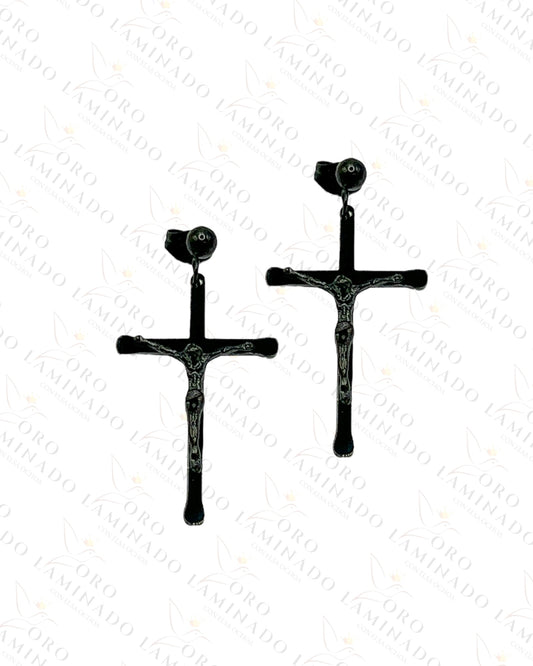 Stainless Steel Black Cross Earrings for Men Y449