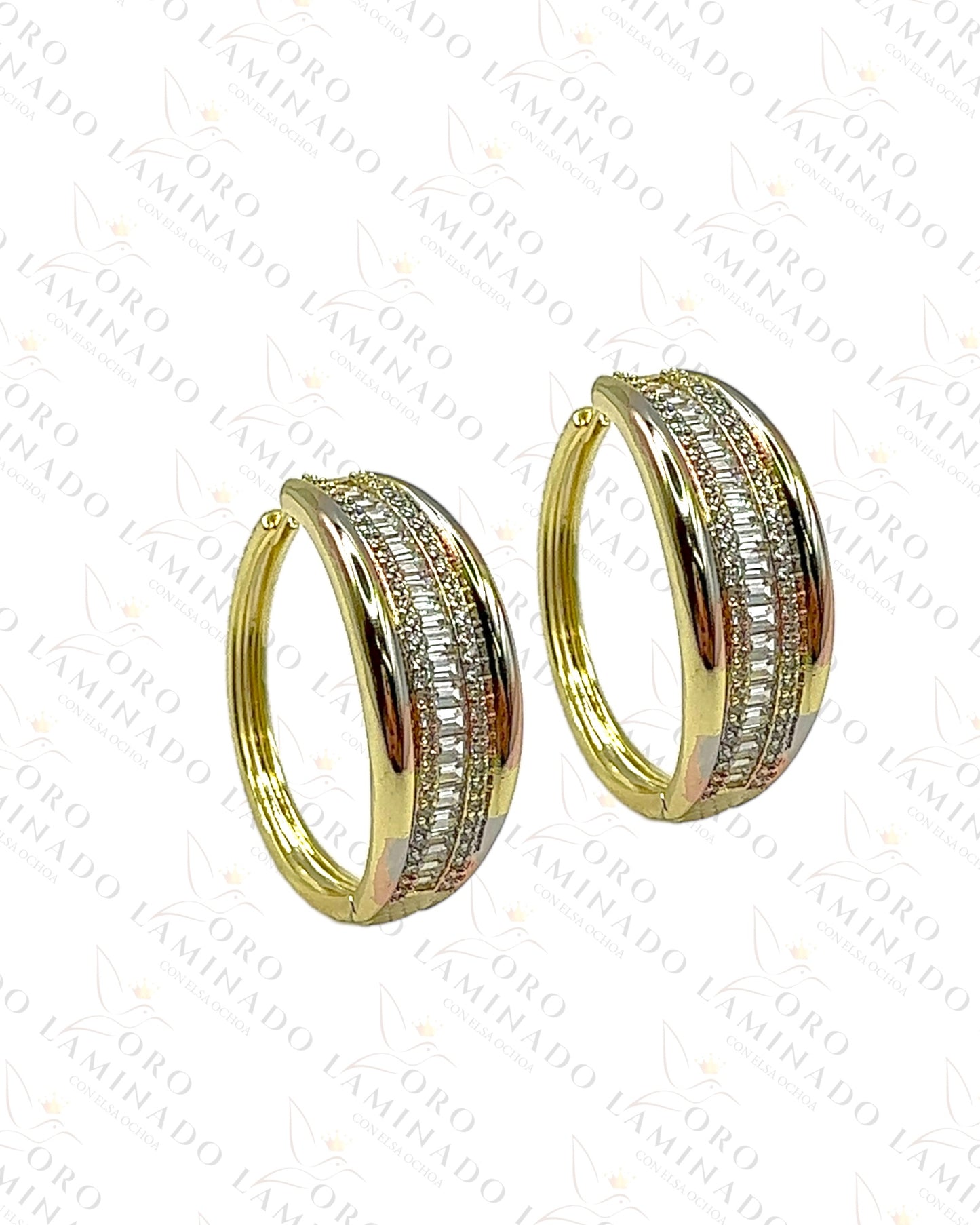 High Quality Three Tone hoop earrings with stones Y455