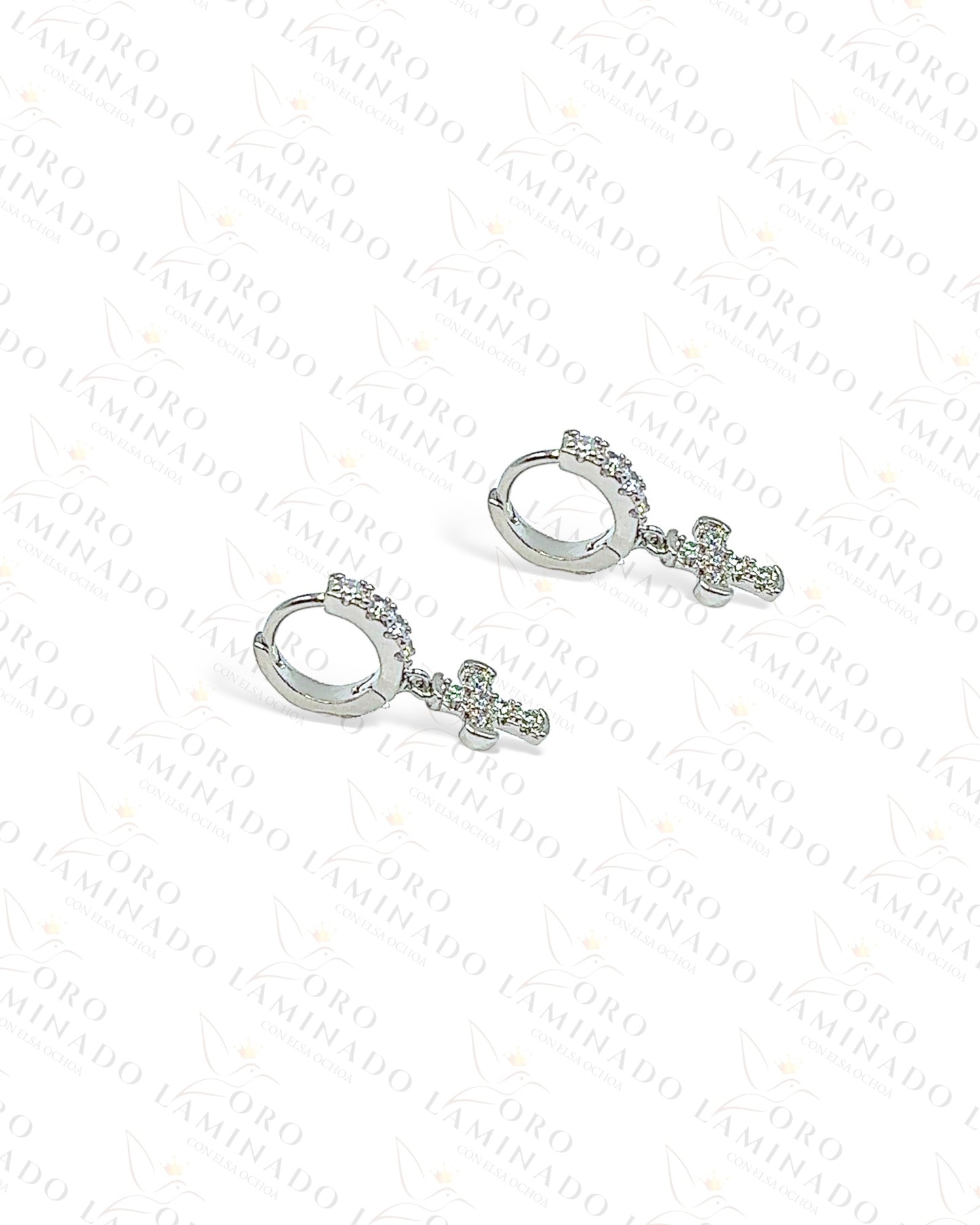 High Quality Small Silver Cross Hoop Earrings Y474