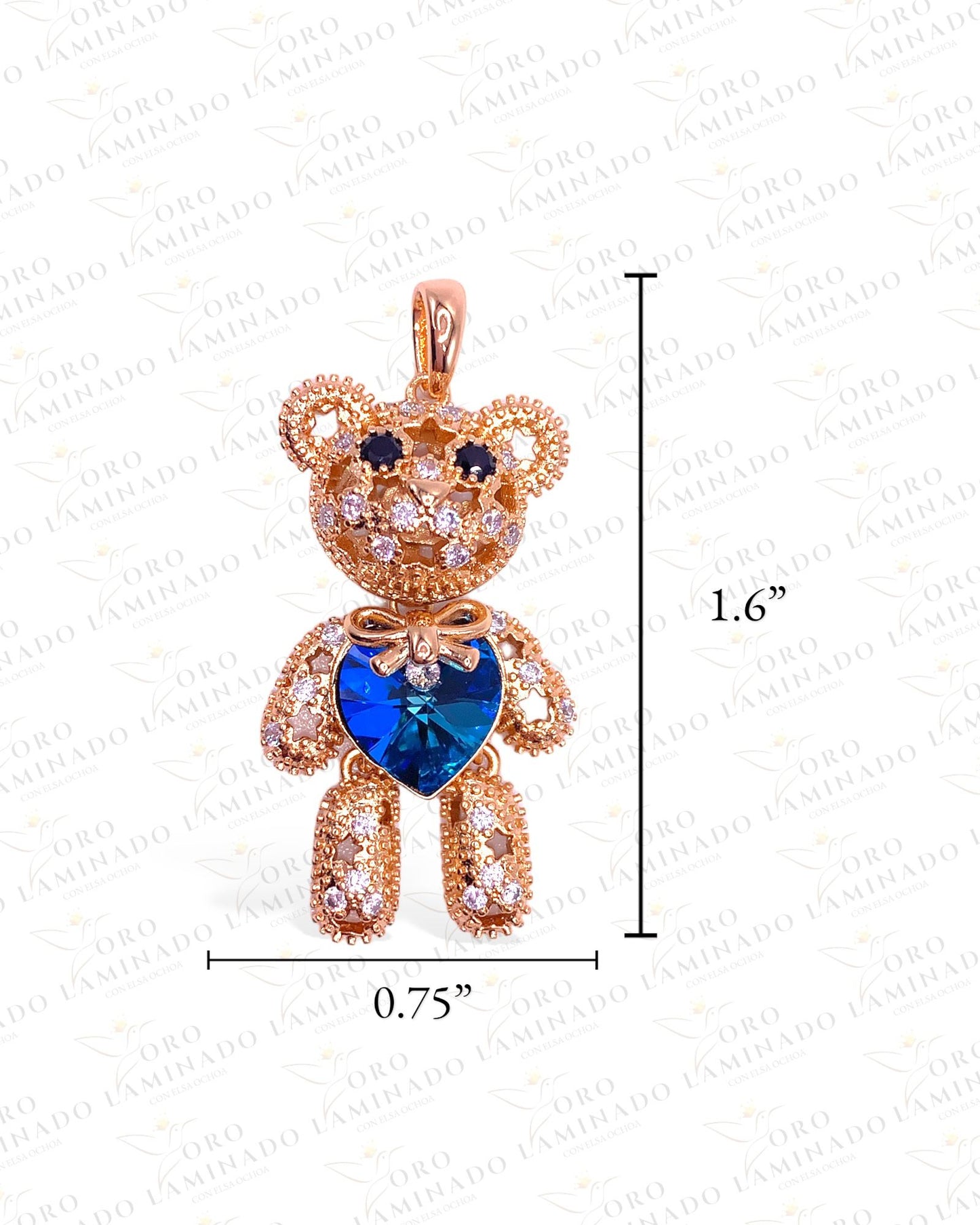 High Quality 1.5”  Blue Bear Pendant And Chain R179