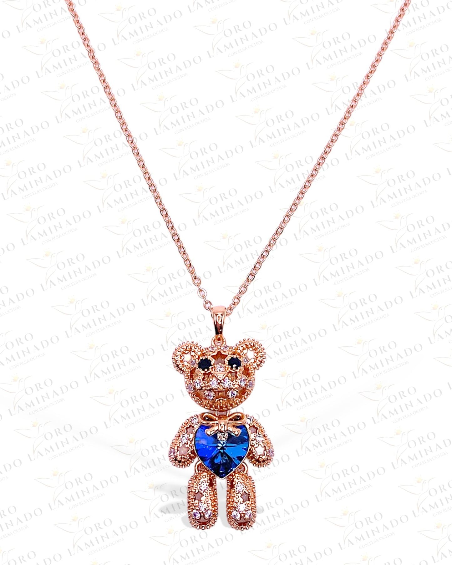 High Quality 1.5”  Blue Bear Pendant And Chain R179
