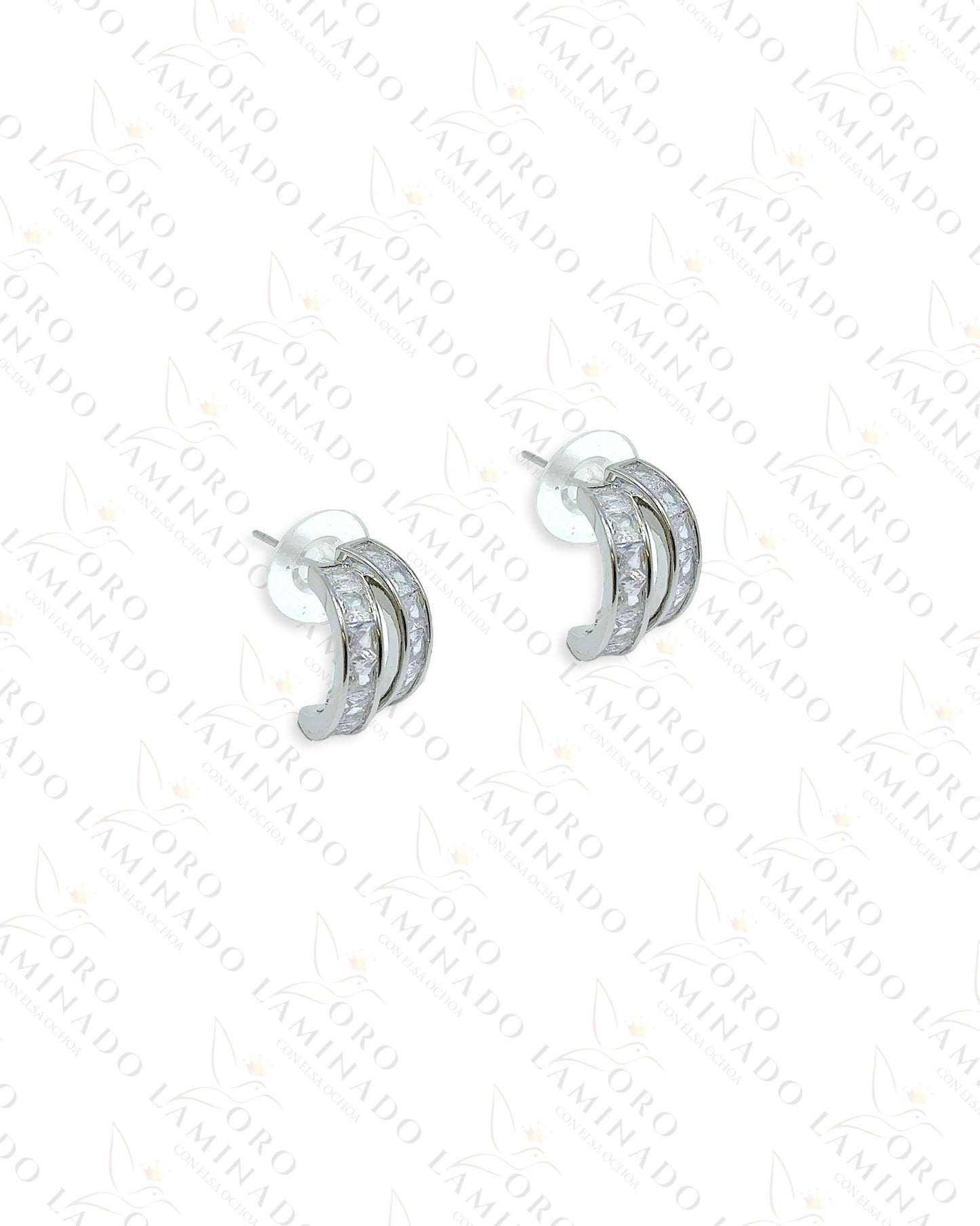 High Quality Silver Diamond Double Earrings B295