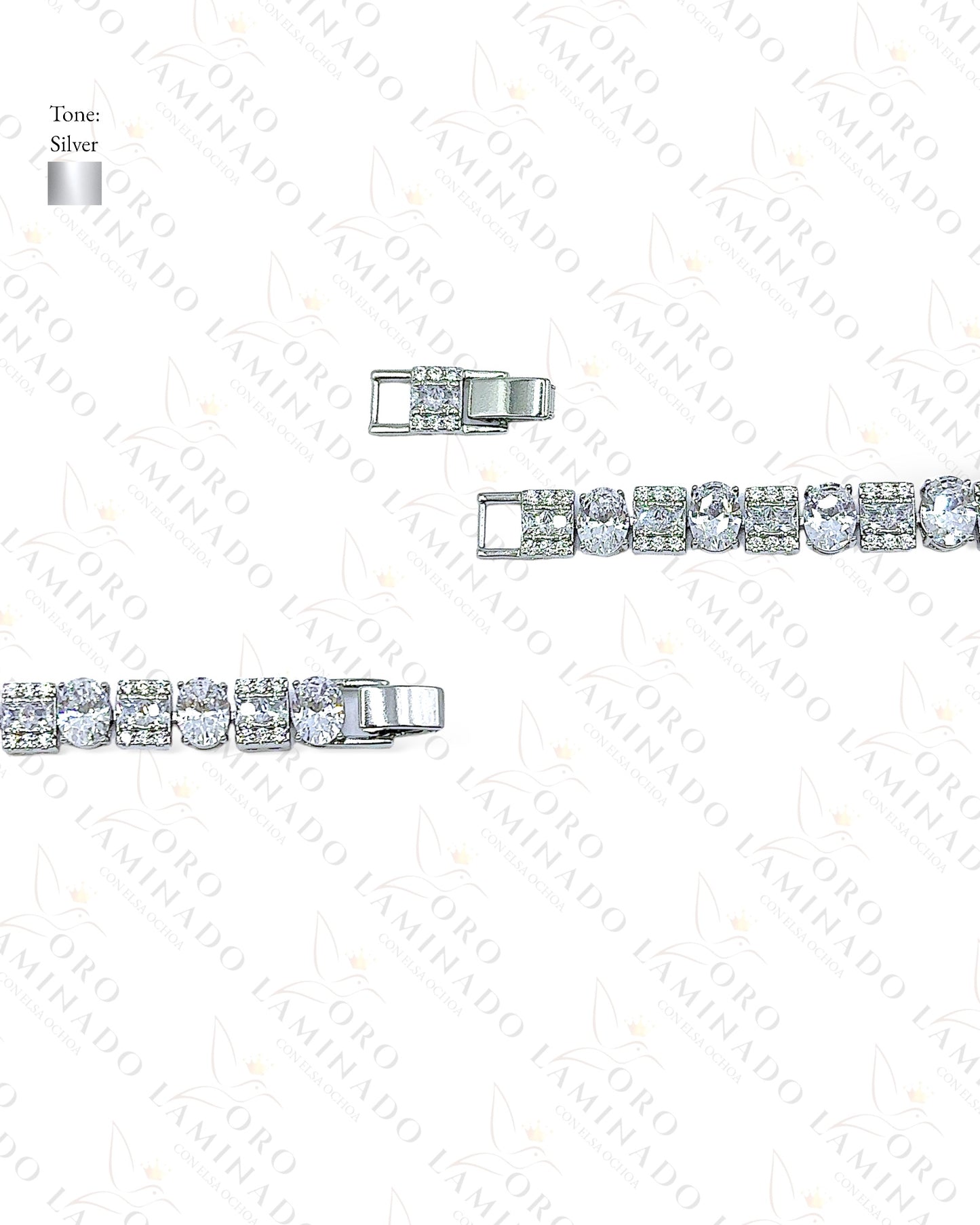 High Quality Silver Square and Oval Diamond Bracelet G3