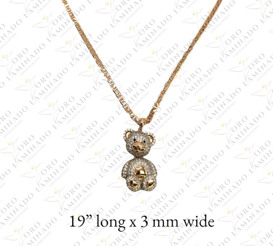 Zirconia covered bear necklace G327