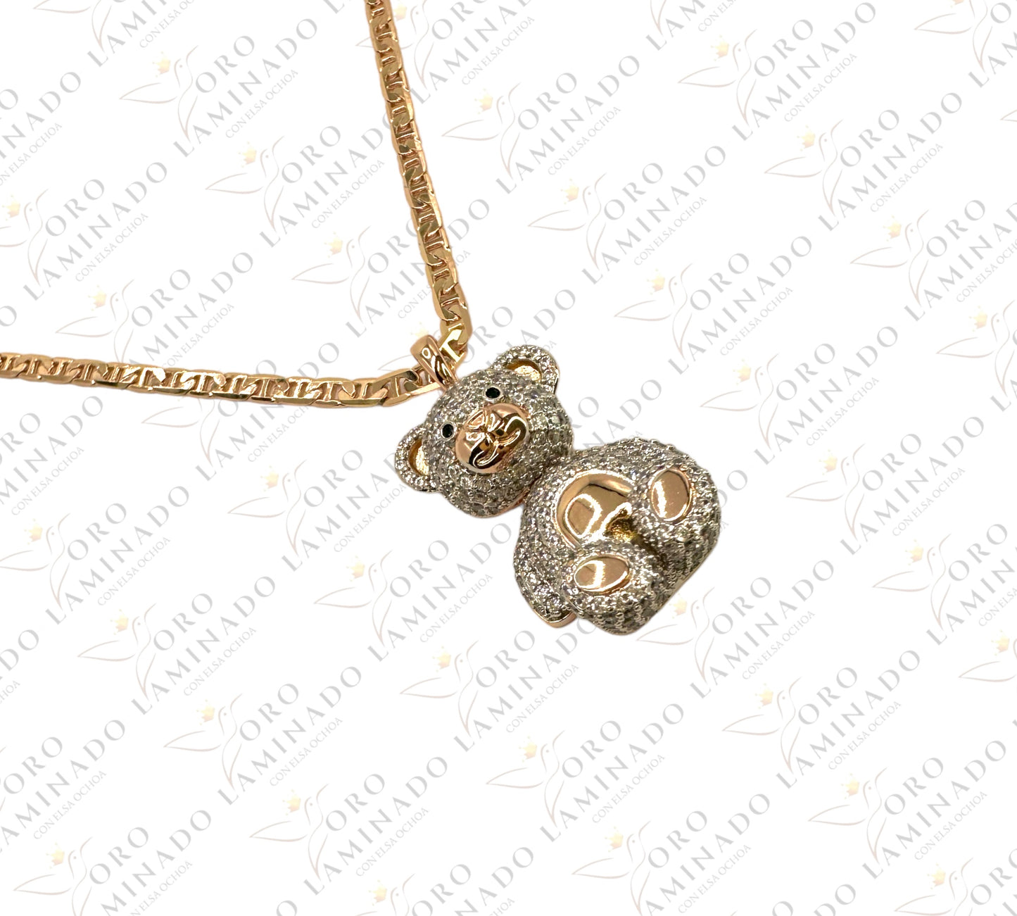 Zirconia covered bear necklace G327