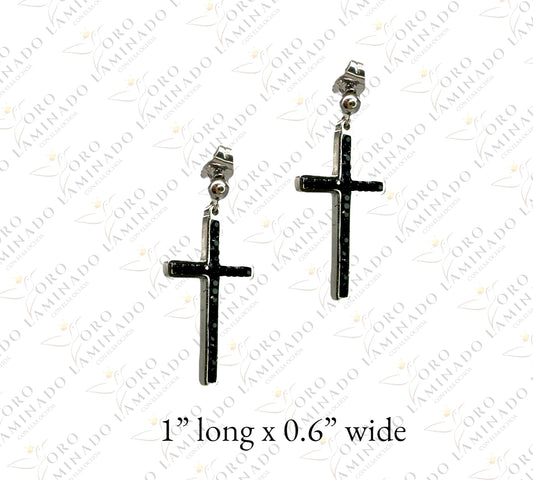 Black cross earrings B302