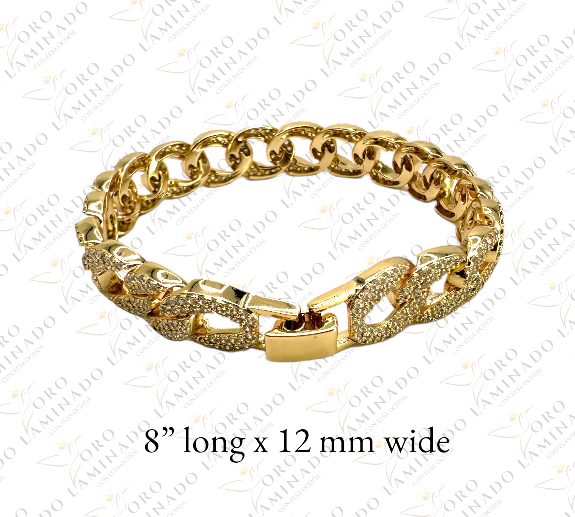Open cuban bracelet with shiny stones C9 – Oro Laminado Elsa