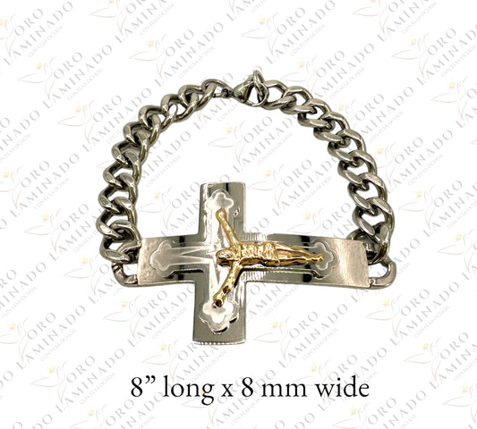 Silver bracelet with cross and gold christ C17