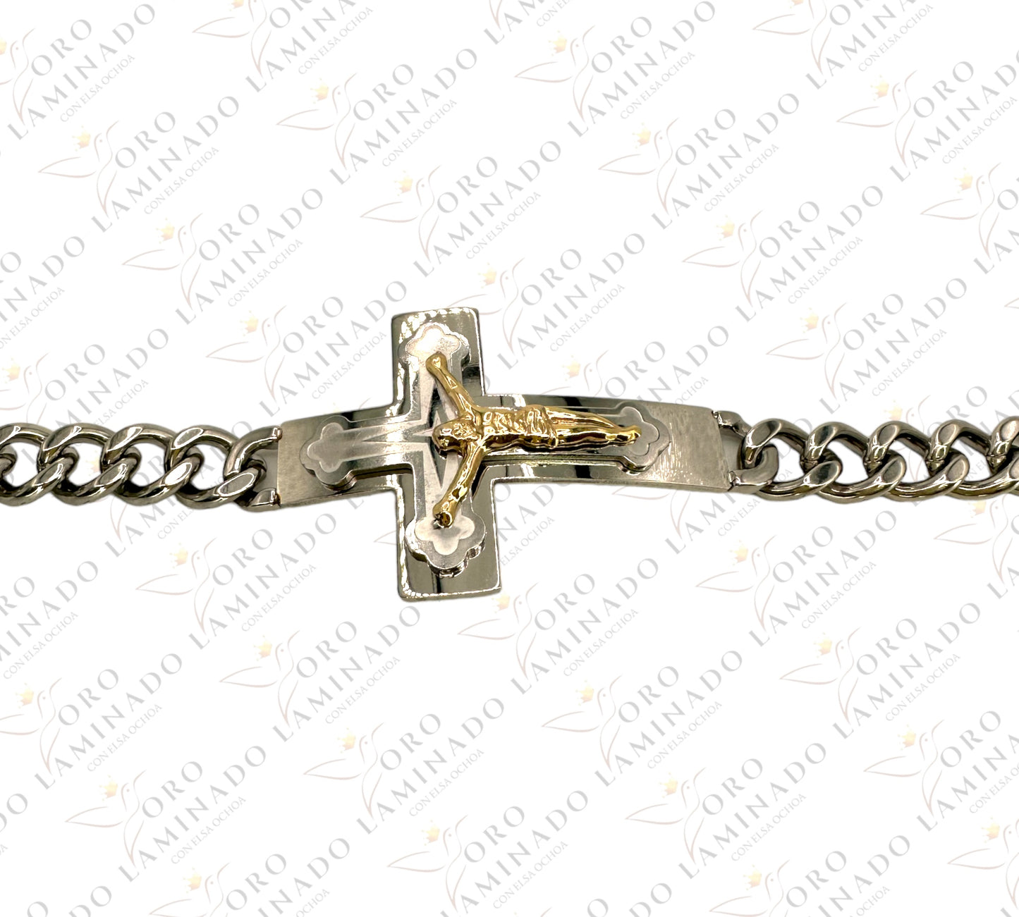 Silver bracelet with cross and gold christ C17