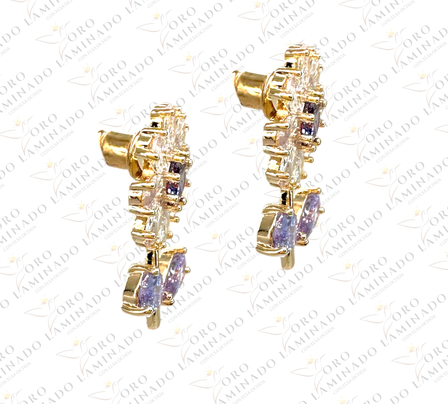 White and purple flower earrings B191